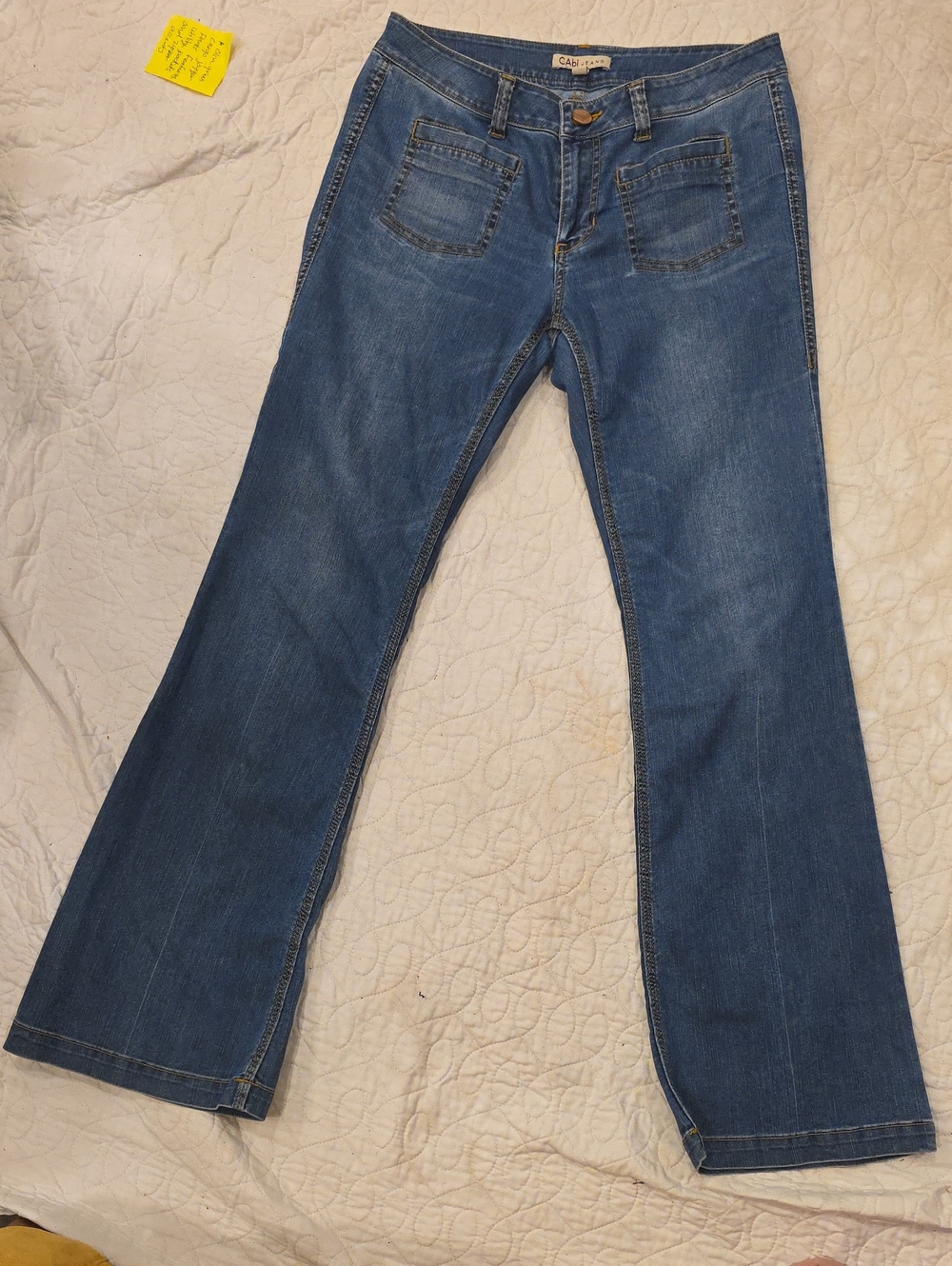 CAbi Blue Flare Jeans with Front Patch Pockets